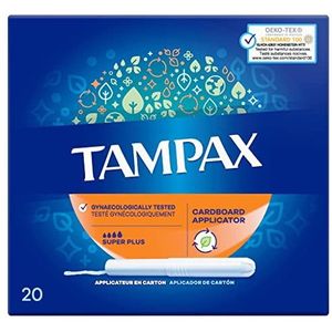 Tampax Super+ Tampons met kartonnen applicator, lekbescherming en voelen schoon, 20 stuks