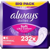 Always Dailies Normal Classic Soft Like Cotton - Voordeelverpakking 4 x 58 stuks - Inlegkruisjes