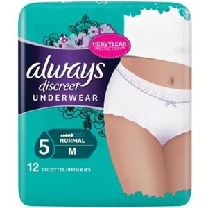 Always Discrete incontinentie, broek maat M voor vrouwen met gevoelige blaas, 5 druppels absorptievermogen - Super Saving Box - 2 verpakkingen van 12 stuks (totaal 24 tellen)