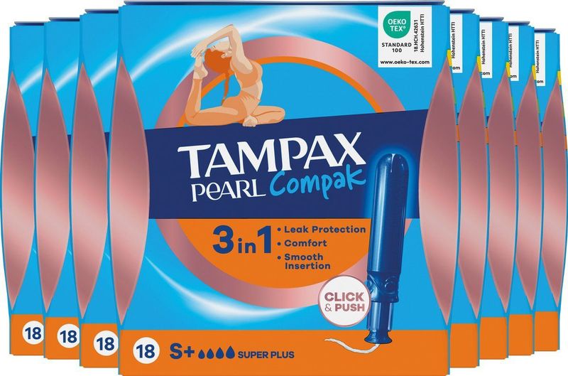 Tampax Pearl Compak Super PlusTampons - Met Inbrenghuls - 8 x 18 stuks