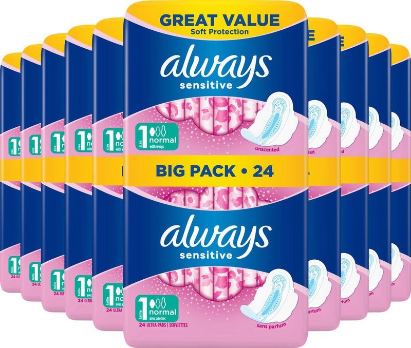 Always Ultra Sensitive Normal - Maat 1 - Voordeelverpakking 10 x 24 Stuks - Maandverband Met Vleugels