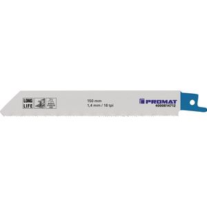 Promat Reciprozaagblad | lengte 150 mm breedte 19 mm | tandverdeling TPI 18 1,4 mm | gefreesd, golvend | 5 stuks / kaart - 4000814712 4000814712