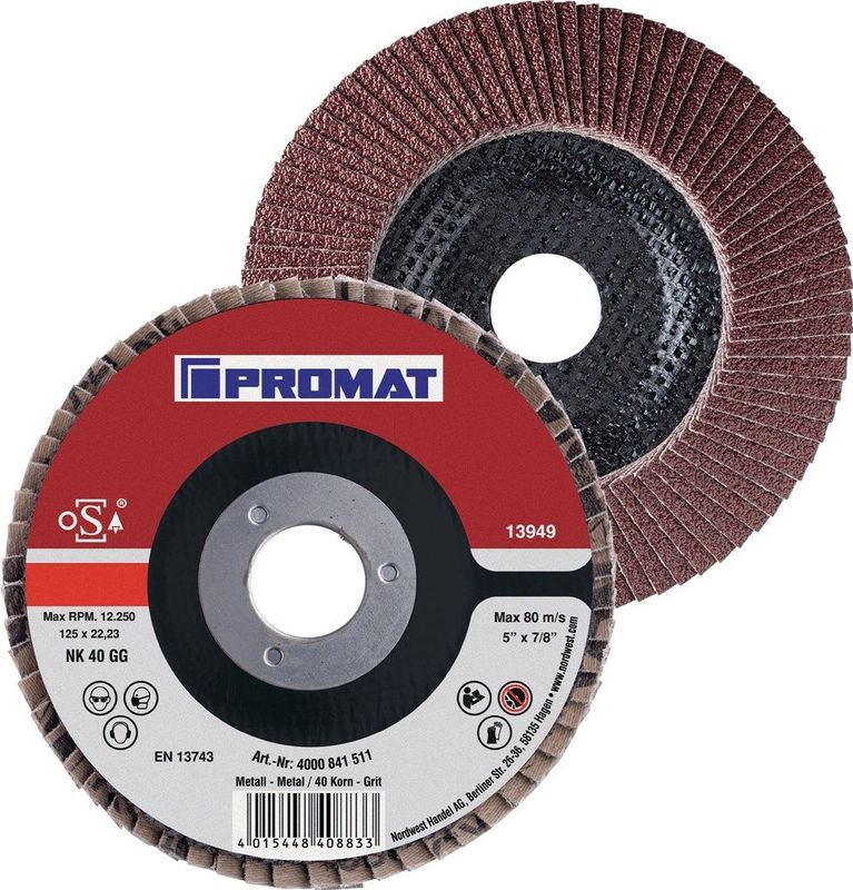 Promat - Lamellenslijpschijf - d. 115 mm - Korreling 40 - Staal/Hout