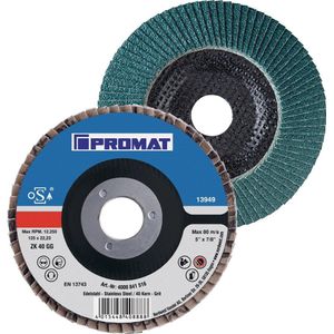 Promat Lamellenslijpschijf | d. 115 mm korreling 120 conisch | RVS zirkoniumkorund - 4000841509 4000841509