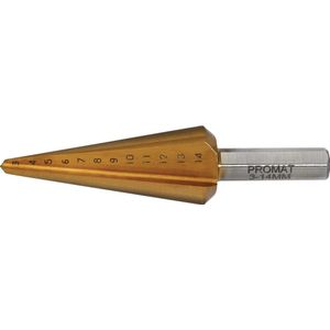 Promat - Getrapte Plaatboor - HSS TiN - Boorbereik 3-14 mm - Totale Lengte 58 mm