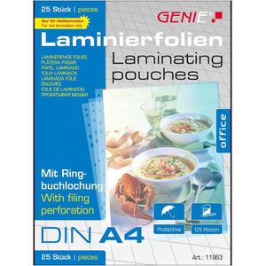 25 GENIE Laminierfolien glänzend für A4 125 micron Universal-Lochung