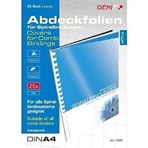 Genie 12385 dekbladen (DIN A4, glashelder, 150 micron, geschikt voor alle bindapparaten) 25 stuks transparant