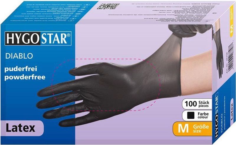 Hygostar Wegwerp Latex handschoenen - zwart - poedervrij - maat M - 100 stuks.