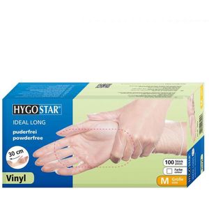 Hygostar handschoenen vinyl lange manchet 30 cm poedervrij maat S 100 stuks