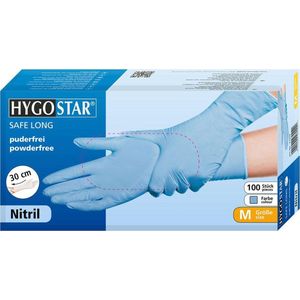 Hygostar nitril handschoenen poedervrij lange manchet 30 cm blauw maat M