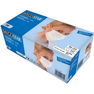 Hygostar mondmasker medisch 3-laags wit 50 stuks met oorelastiek