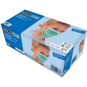 Hygostar mondmasker medisch 3-laags groen 50 stuks met oorelastiek