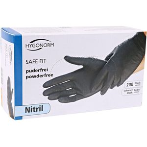 Hygonorm zwarte wegwerp handschoenen nitril maat M - 200 stuks - poedervrij - latex vrij