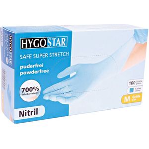 Hygostar nitril handschoenen Safe Super Stretch - extreem elastisch - blauw - poedervrij - maat S - 100 stuks - hygiëne handschoen
