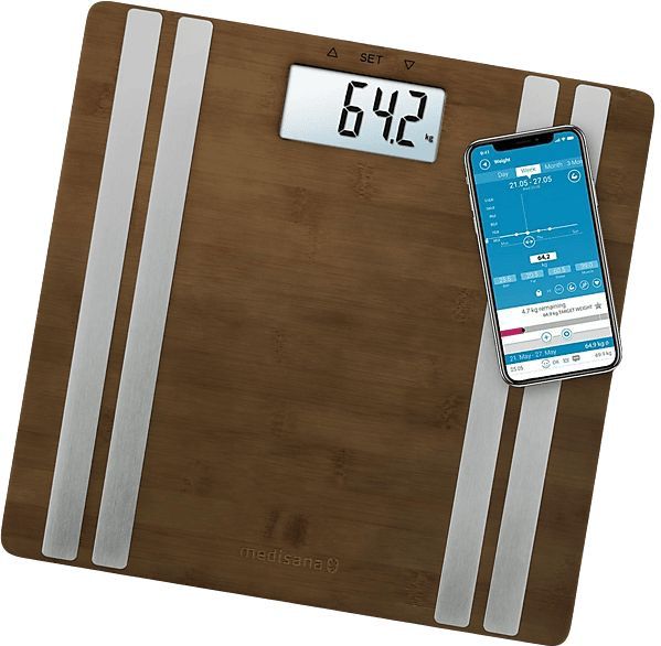 medisana BS 552 - Connect personenweegschaal bamboe dark met lichaamsanalyse