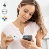 medisana PM 100 sluit de pulsoximeter, de meting van de zuurstofverzadiging in het bloed, de vingerpulsoximeter met OLED-display en de bediening met één druk op de knop met VitaDock+ App en Bluetooth aan