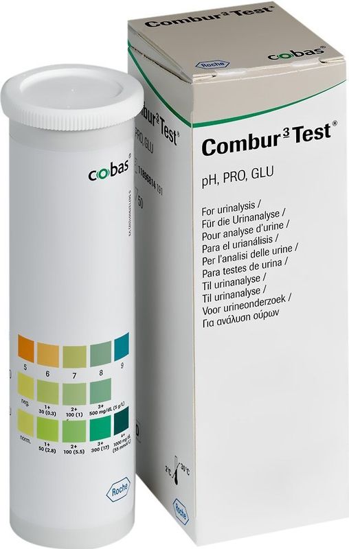 Roche combur 3 teststrips - 50 stuks Roche - teststrip voor Eiwit, Glucose of pH - Resultaat na 1 á 2 minuten