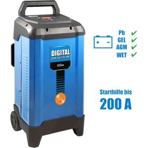 Güde Acculader Digital GDB 24V/12V-200 (230 V, 6000 W netvermogen, 12/24 V uitgangsspanning, voor 20-450 Ah batterijen, led, diagnose, redding, opladen en onderhoudsfunctie, omgekeerde polariteit en
