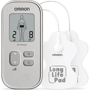 OMRON E3 Intense Tens Apparaat - Elektrodentherapie - Elektroden Tens Spierstimulatie - Verlicht Spier & Gewrichtspijn - Compact Ontwerp - Zilver