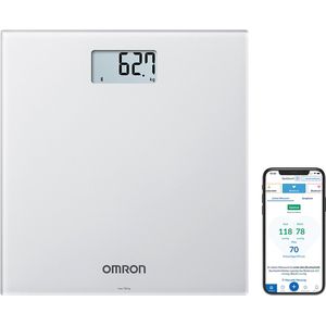 OMRON HN300T2 Intelli IT - badkamerweegschaal voor lichaamsgewicht: Digitale weegschaal met Bluetooth en app voor smartphone (grijs)