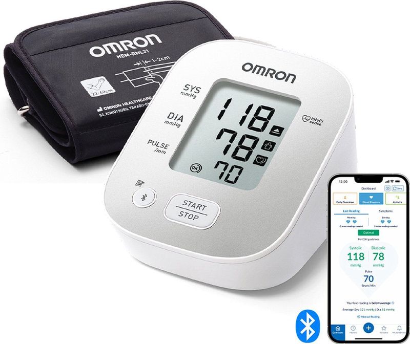 OMRON X2 Smart+ Moniteur tension artérielle supérieure du bras. Tensiomètre intelligent pour un usage domestique avec Bluetooth et application compatible pour smartphones