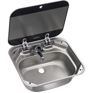 DOMETIC SNG 4237 vierkante gootsteen met glazen afdekking, 420 x 370 mm voor caravan, boot, caravan en camper