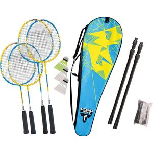 Talbot Torro Badminton Familyset, complete set, 2 x 53 cm, junior rackets, 2 standaard rackets, 3 volants, in hoogte verstelbaar net, in een tas, 449407