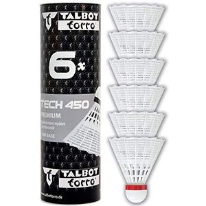 Talbot-Torro® Badminton Ball Tech 450, doos van 6 stuks, kleur: wit, snelheid: rood/snel, premium nylon shuttle, shuttle, nylon shuttles, voor binnen en buiten shuttles en badminton