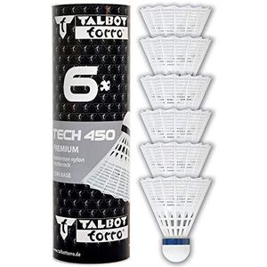 Talbot-Torro Tech 450 badmintonballen - doos met 6 poten: wit - blauw/medium