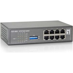 Level One FEP-0800 netwerk-switch Fast Ethernet (10/100) Power over Ethernet (PoE) Zwart, Grijs