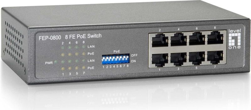 LevelOne FEP-0800 netwerk-switch Fast Ethernet (10/100) Power over Ethernet (PoE) Zwart, Grijs