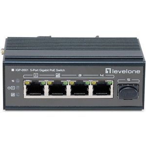 LevelOne Switch 5x GE IGP-0501 4xGE 1xGSFP 4xPoE+ (4 Havens), Netwerkschakelaar, Zwart
