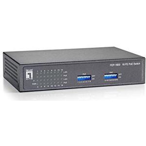 LevelOne FEP-1600W90 16-poorts Fast Ethernet PoE Switch 90W (16 Havens), Netwerkschakelaar, Grijs