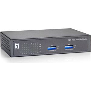 LevelOne - FEP-1600W90 - Netwerkschakelaar - Grijs - 16-poorts Fast Ethernet PoE Switch 90W