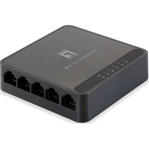 LevelOne GEU-0522 5-Port Gigabit Switch, 6x RJ45, 10/100/1000, Full duplex, 1K MAC, 10 Gbps, Black