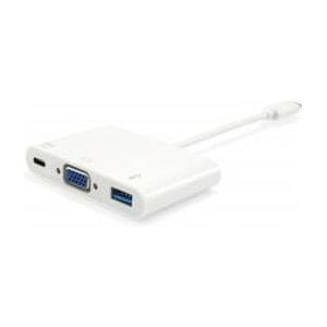 Equip 133462 USB Type C to VGA Female/USB A Female/PD Adapter, 1080p, 15cm, Wit
