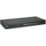 LevelOne 24x Ethernet, 2x SFP, PoE L2 Buffer, AC, 50/60 Hz (26 Havens), Netwerkschakelaar, Zwart