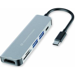USB Hub Conceptronic Grey 6 in 1