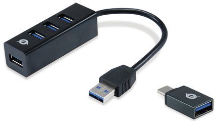 Conceptronic HUBBIES04B interface hub USB 3.2 Gen 1 (3.1 Gen 1) Type-A 5000 Mbit/s Zwart