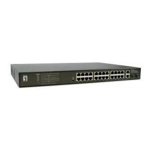 LevelOne GEP-2821 28-Port Gigabit PoE Switch, 24x PoE Outputs, 2x Gigabit RJ45, 2x Gigabit SFP, 1U