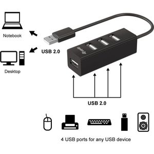 Equip 128955 Interfaz Hub USB 2.0 480 Mbit/s Negro