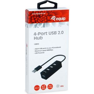 Equip 128955 interface hub USB 2.0 480 Mbit/s Zwart