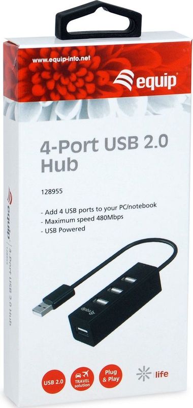 Equip 128955 interface hub USB 2.0 480 Mbit/s Zwart