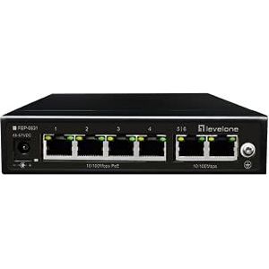 LevelOne Switch FEP-0631/6-Port Fast Ethernet/4-Port PoE, 802.3af/at/2050M/PoE Auto Checking/zwart