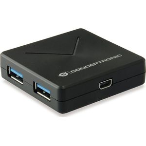 Conceptronic HUBBIES02B interface hub USB 3.2 Gen 1 (3.1 Gen 1) Mini-B 5000 Mbit/s Zwart