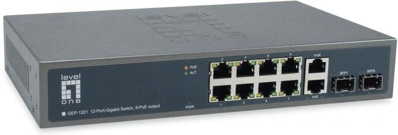 LevelOne GEP-1221 netwerk-switch Unmanaged Gigabit Ethernet (10/100/1000) Power over Ethernet (PoE) Zwart