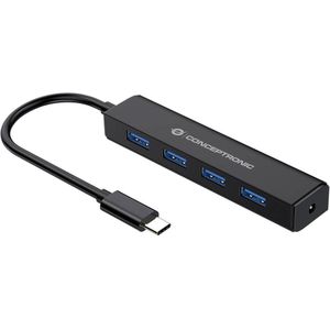 Conceptronic CTC4USB3 USB-C (USB 3.2 Gen 2) multiport hub 4 poorten Zwart