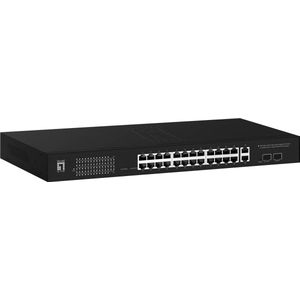 LevelOne GEP-2841 28-Port Web Smart Gigabit PoE Switch, 2 x Uplink SFP, 2 x Uplink RJ45, 24 PoE-uitgangen, 375W PoE Power Budget