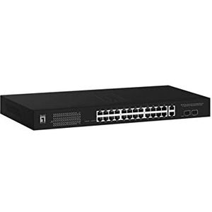 LevelOne Switch Web Smart 28 Gigabit Ethernet-Ports mit 24 PoE-Ports 375W, 2 Uplink Gigabit SFP, 2 Uplink Gigabit Ports