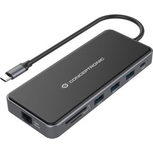 Conceptronic donn15g 12-in-1 docking station, usb 3.2 gen 1, type-c, 100 w, hdmi, vga, (micro)sd